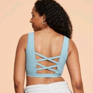 Women's Light Blue Sports Bra with Crisscross Back